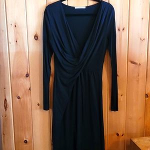 Peruvian Connection sz M Black Long Sleeve Faux Wrap Maxi Dress